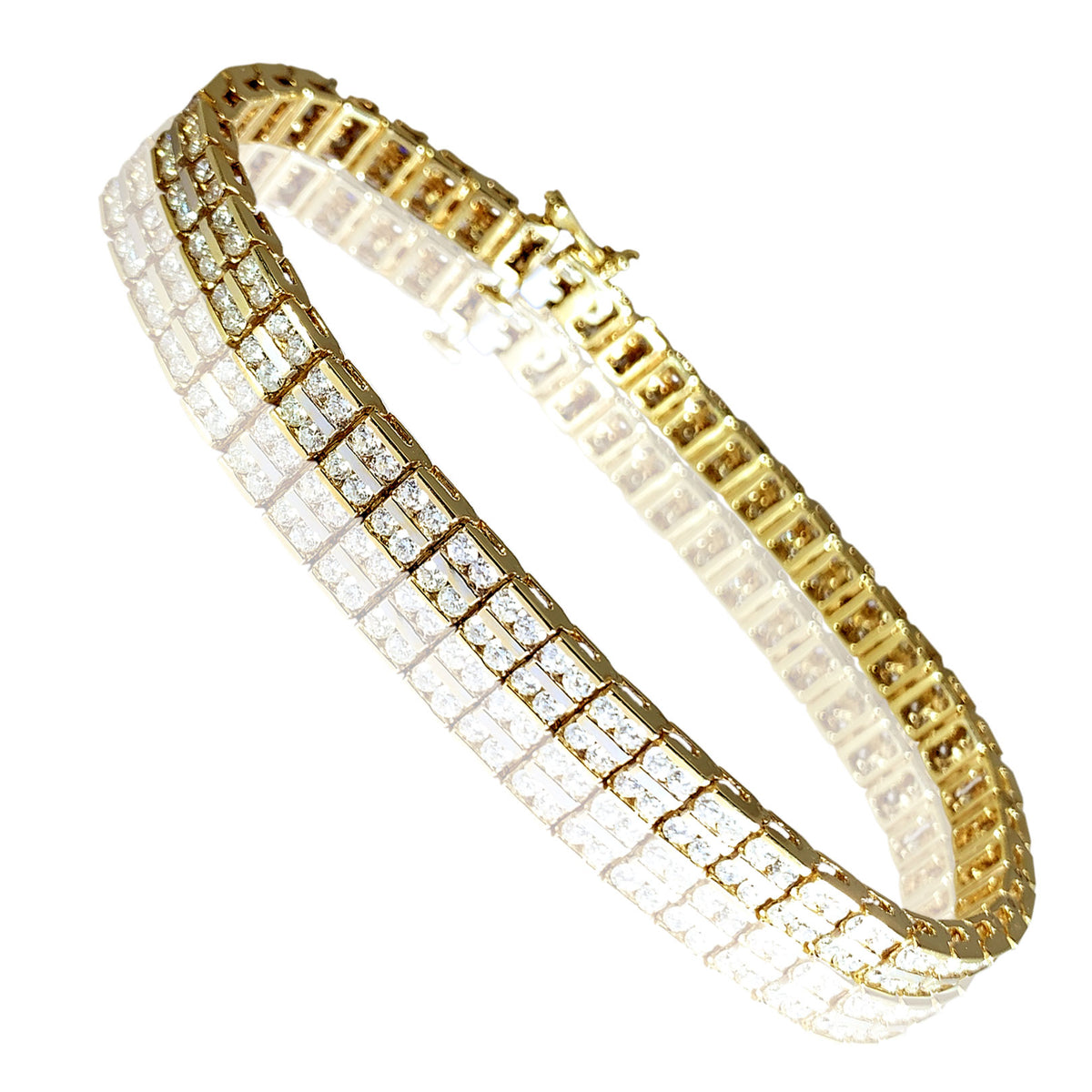 14K Yellow Gold Gorgeous Womens Bracelet with Double Line Round Diamonds 5.78 ct