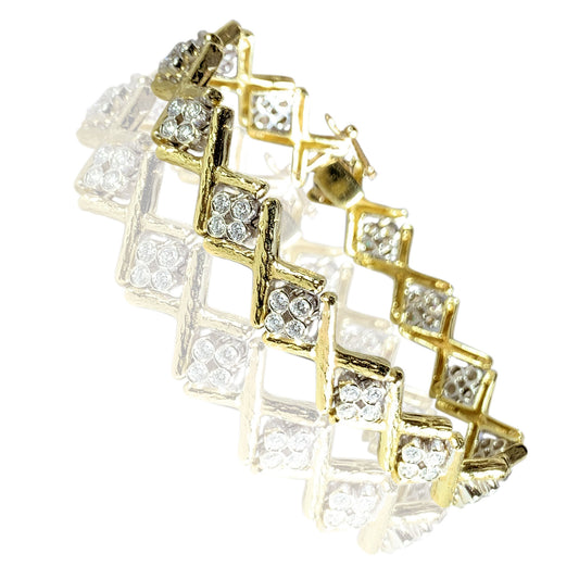 18K TT Gold Square Design Diamond Bracelet 2.50 ct