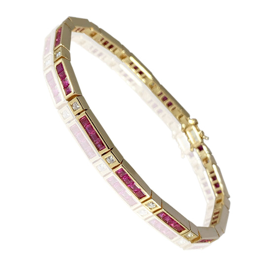 14K Yellow Gold Beautiful Diamonds and Rubies Womens Bracelet 0.52 ct