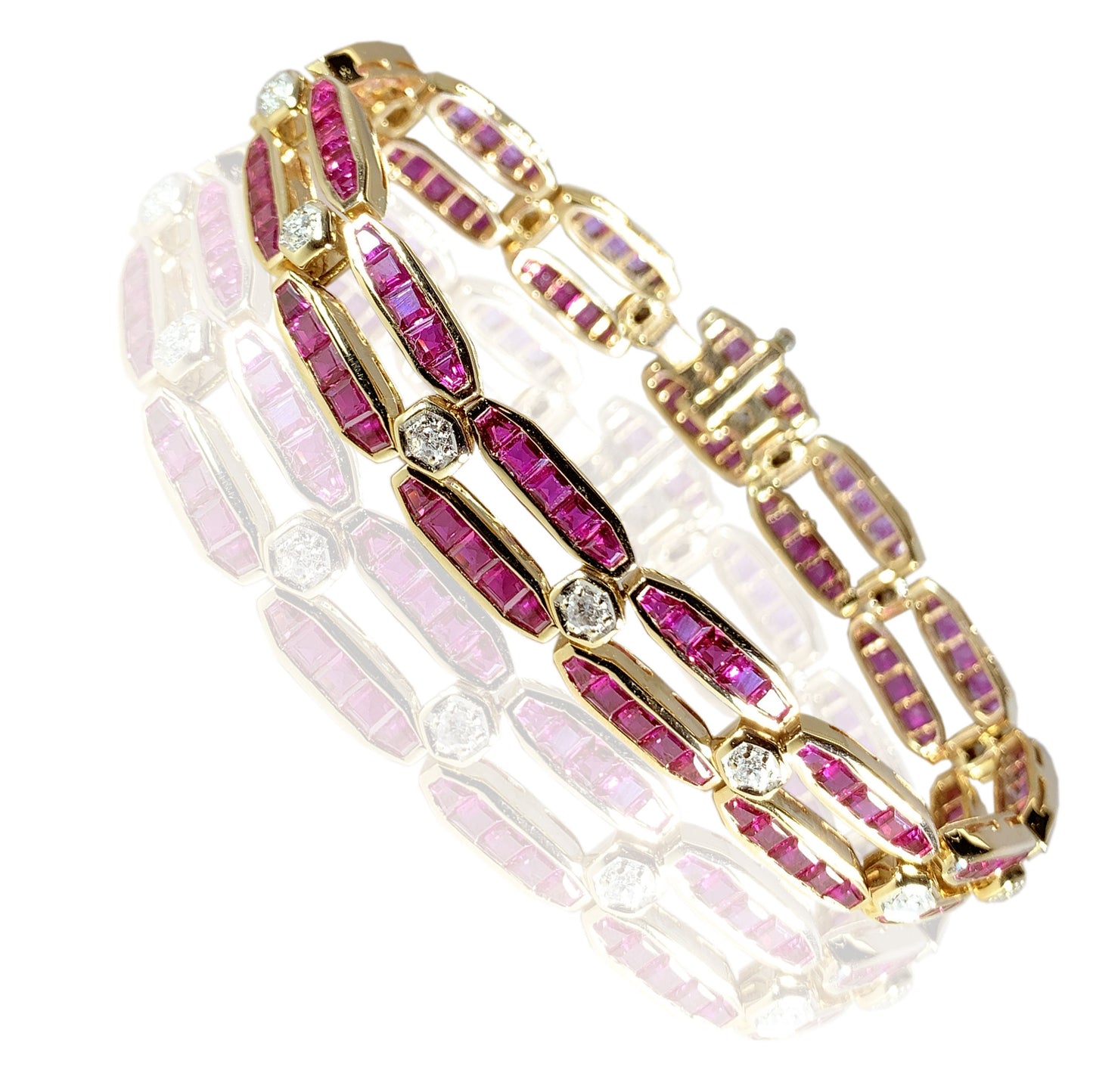 14K Yellow Gold Rubies and Diamonds Womens Bracelet 1.58 ct
