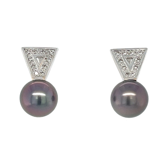 14KT WHITE GOLD FANCY LADIES DIAMOND AND PEARL EARRINGS