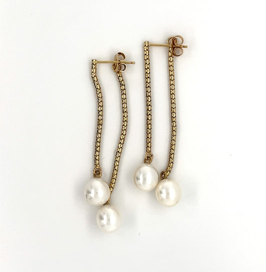 14KT YELLOW GOLD FANCY LADIES DROP PEARL EARRINGS