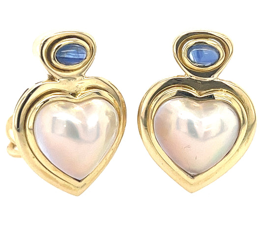18KT YELLOW GOLD FANCY DIAMOND AND MOBY PEARL EARRINGS