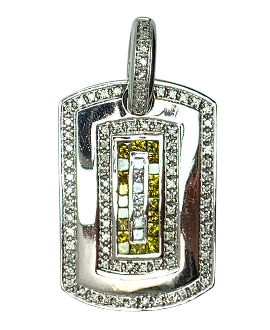 14 KT - WHITE GOLD MEN DIAMOND DOG TAG PENDANT - 2.78 CT