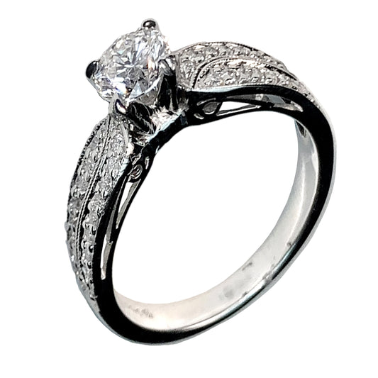 14 KT WHITE GOLD ROUND DIAMONDS ENGAGEMENT RING - 1.28 CT