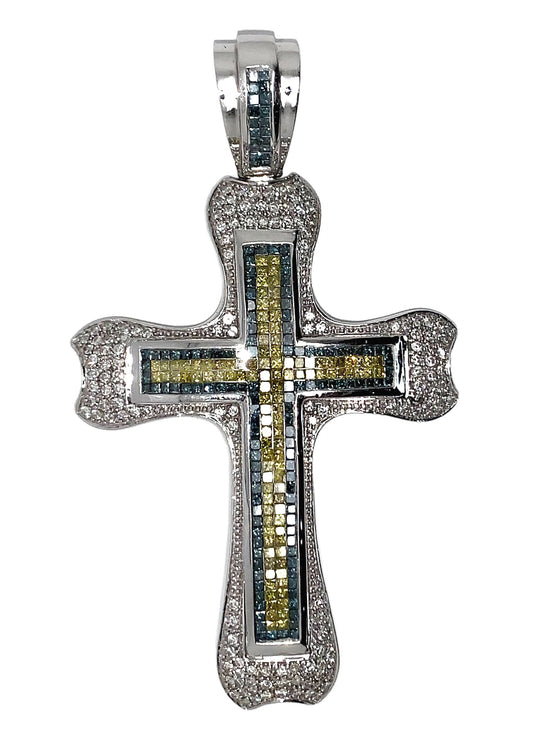 14 KT - WHITE GOLD MEN DIAMOND CROSS PENDANT - 5.62 CT