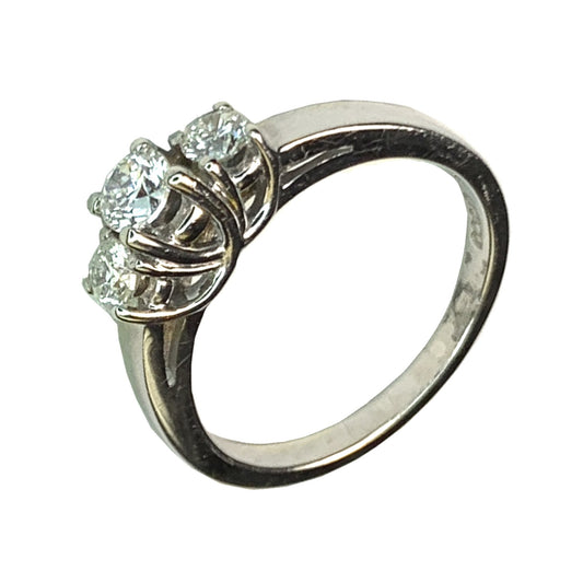 14 WHITE GOLD ROUND DIAMONDS 3 STONES ENGAGEMENT RING - 0.48 CT