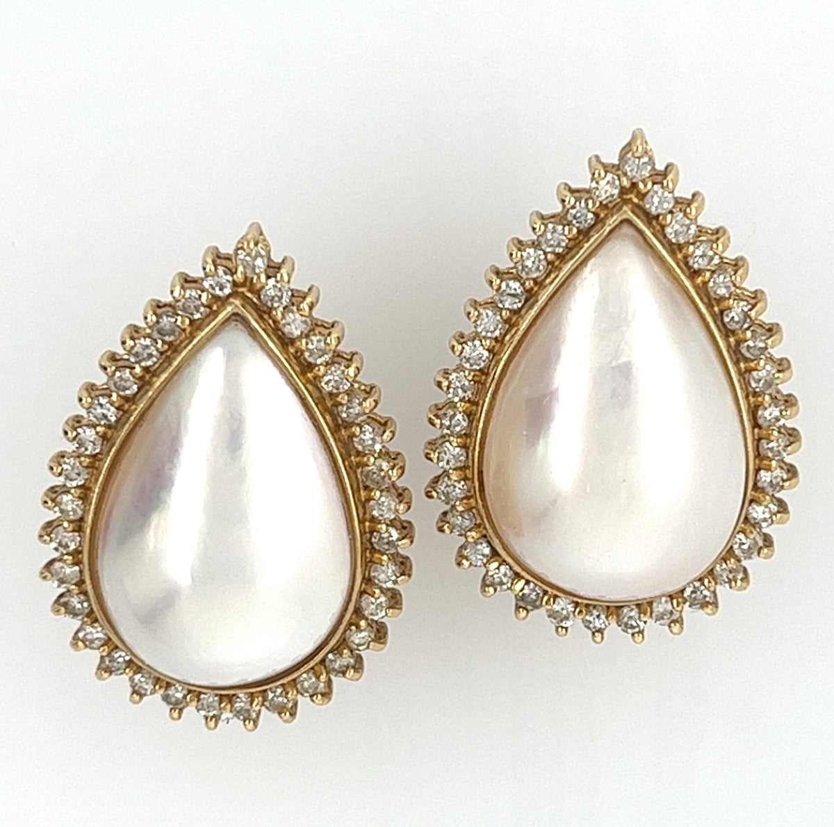 14 KT YELLOW GOLD FANCY LADIES DIAMOND AND PEARL EARRINGS