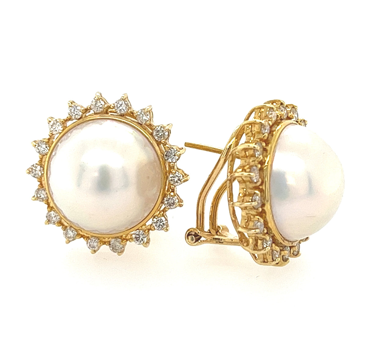14KT YELLOW GOLD DIAMOND AND PEARL EARRINGS