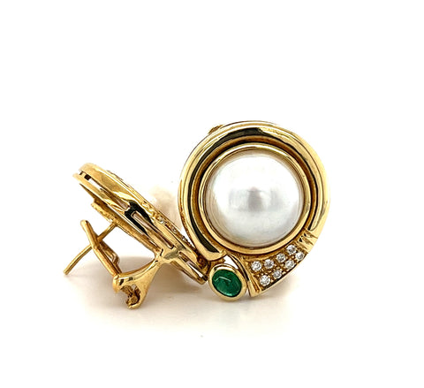 18KT YELLOW GOLD FANCY LADIES DIAMOND AND PEARL EARRING