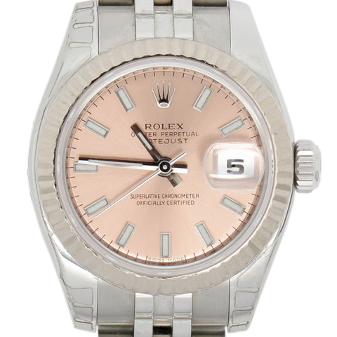 Rolex Datejust Stainless Steel Salmon Stick Dial 18K Gold Fluted Watch 26mm