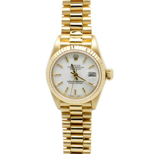 Rolex DateJust President 69178 18K Yellow Gold 26mm Womens Watch White Dial