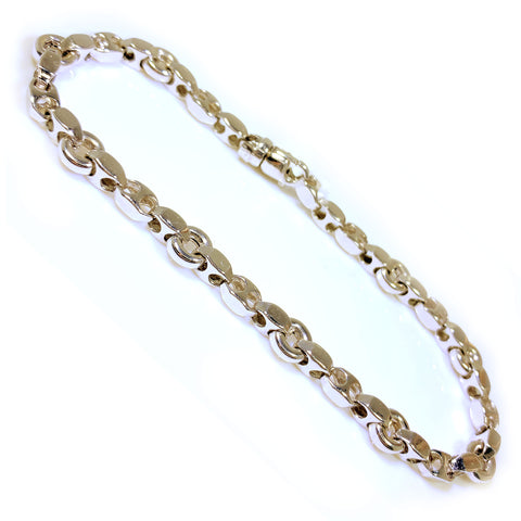 14K White Gold Men’s Fancy Style Circle Design Bracelet 8.5″ Inches  6.5mm