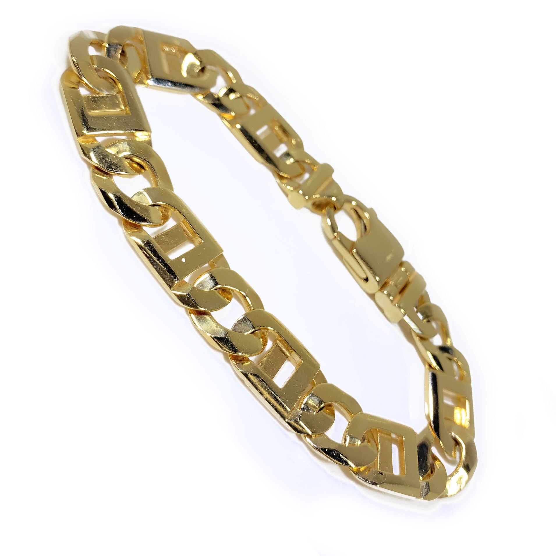 14K Yellow Gold Figaro Link Men Bracelet 8.5"  12.38mm