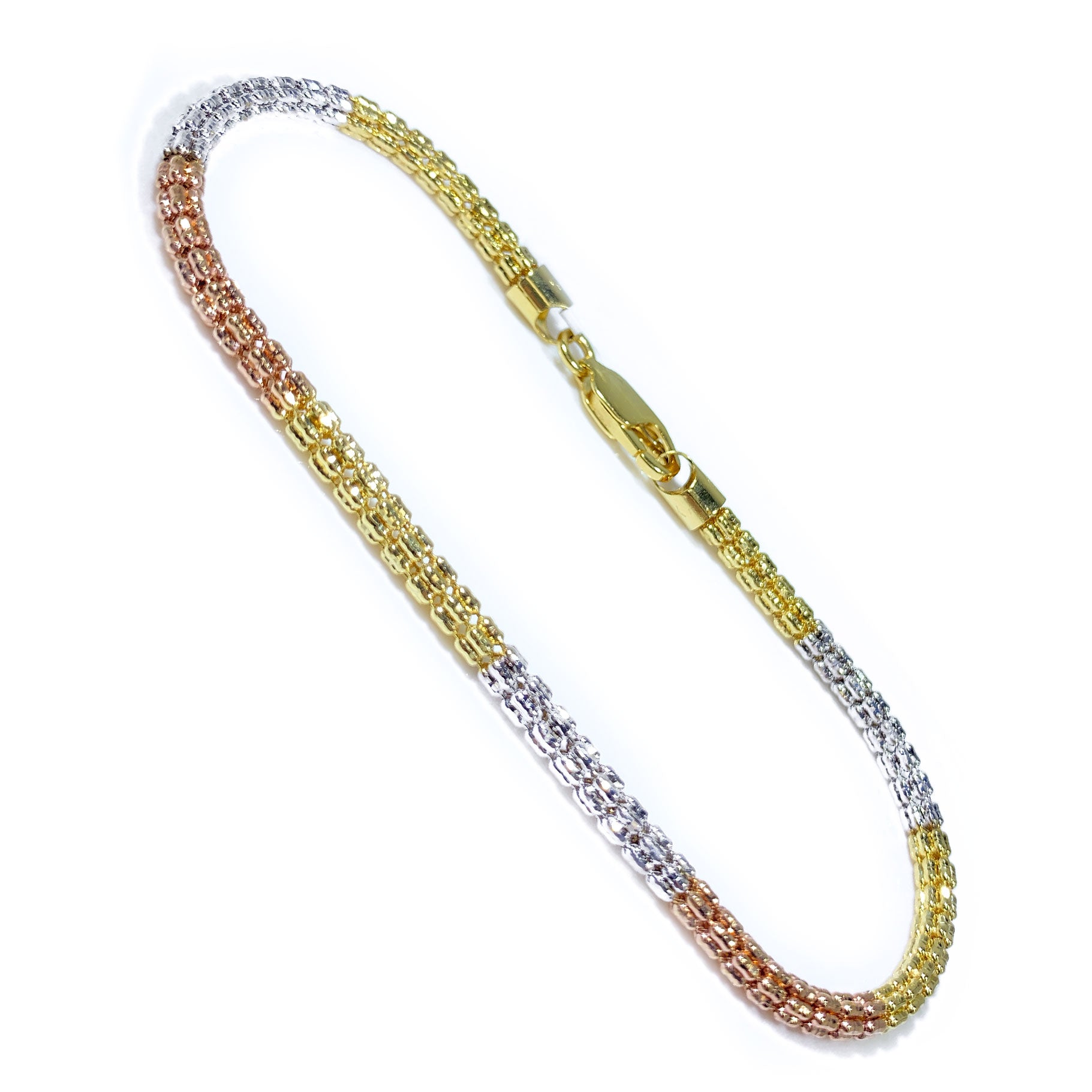 14K Tri Tone Gold Men’s Fancy Disco Style Bracelet 8″ Inches