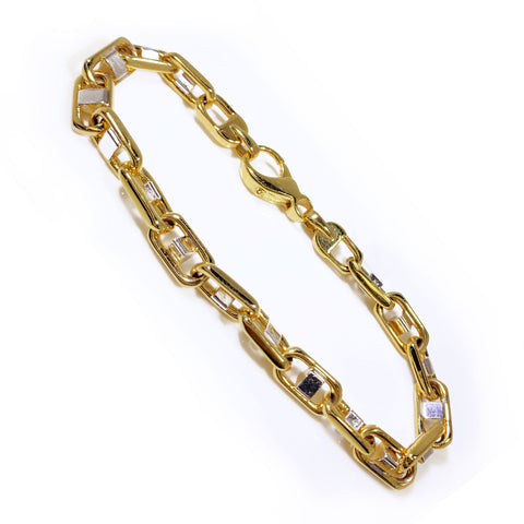 10K Two Tone Gold Fancy Italian Style Men Bracelet 9"  7mm