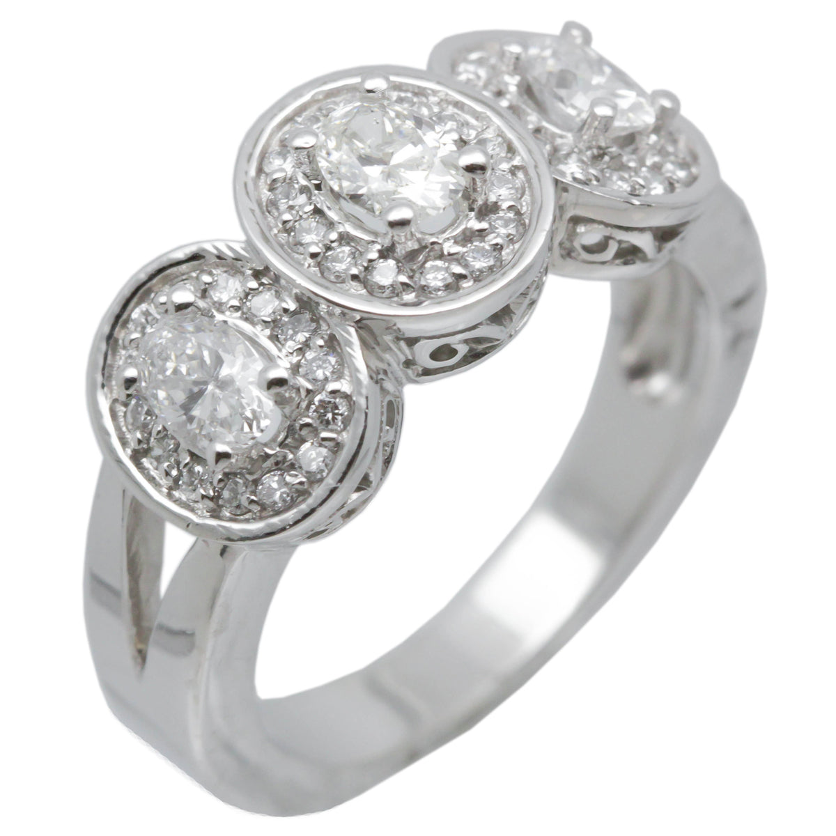14K White Gold - Fancy Womens Diamond Engagement Ring Band 1.38 Ct