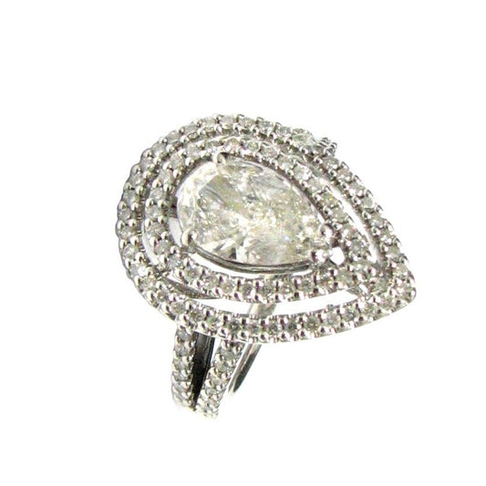 18 KT WHITE GOLD PEAR DIAMOND RING - 2.89 CT