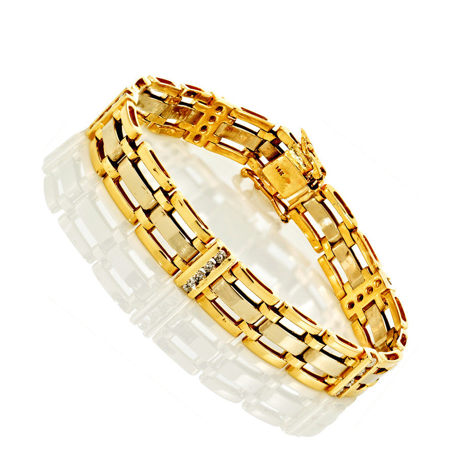 14K Two Tone Gold Men’s Diamond Bracelet 1.32 Ctw