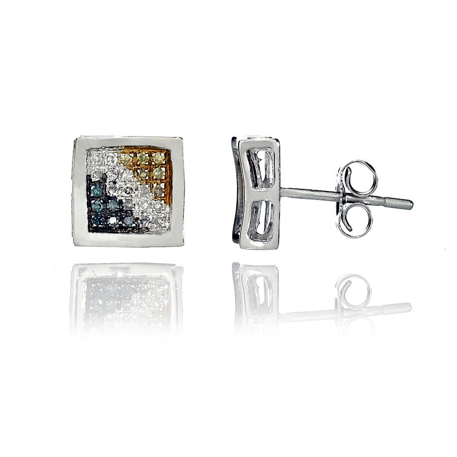 14K White Gold Multi Color Diamond Stud Earrings 0.52 Ctw