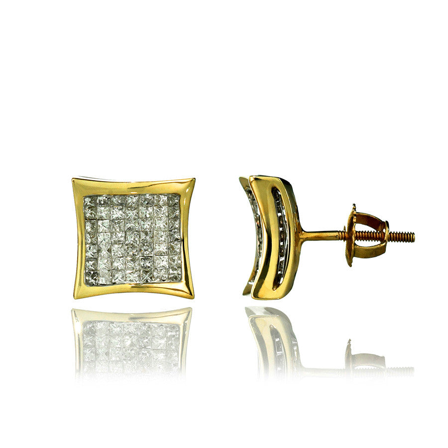 14K Yellow Gold Diamond Cluster Stud Earrings 1.45 Ctw