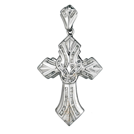 14KT - White Gold Mens Diamond Cross Pendant - 2.38 Ctw