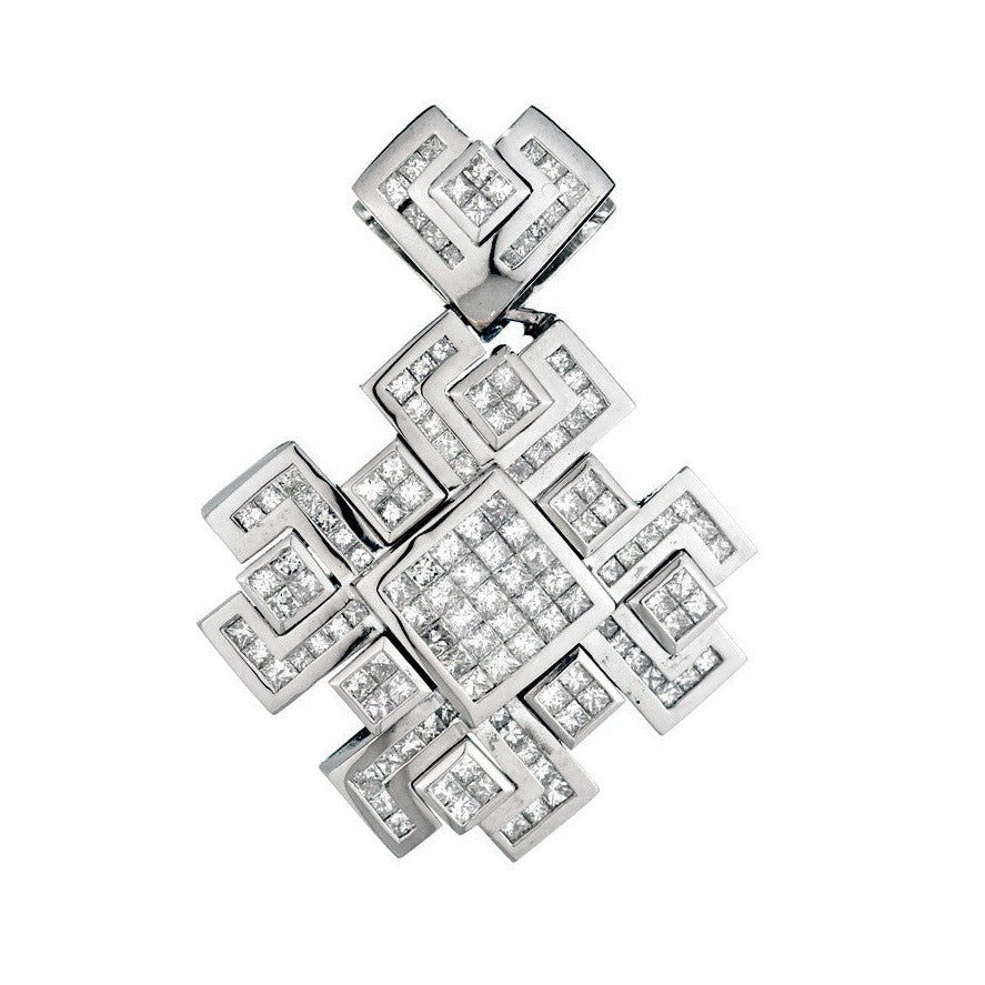 14KT - White Gold Mens Fancy Diamond Pendant - 11.51 Ctw