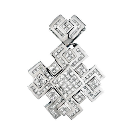 14KT - White Gold Mens Fancy Diamond Pendant - 11.51 Ctw