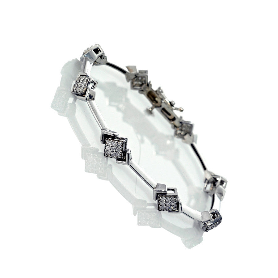 14K White Gold Women’s Diamond Bracelet with Square Design 1.12 Ctw
