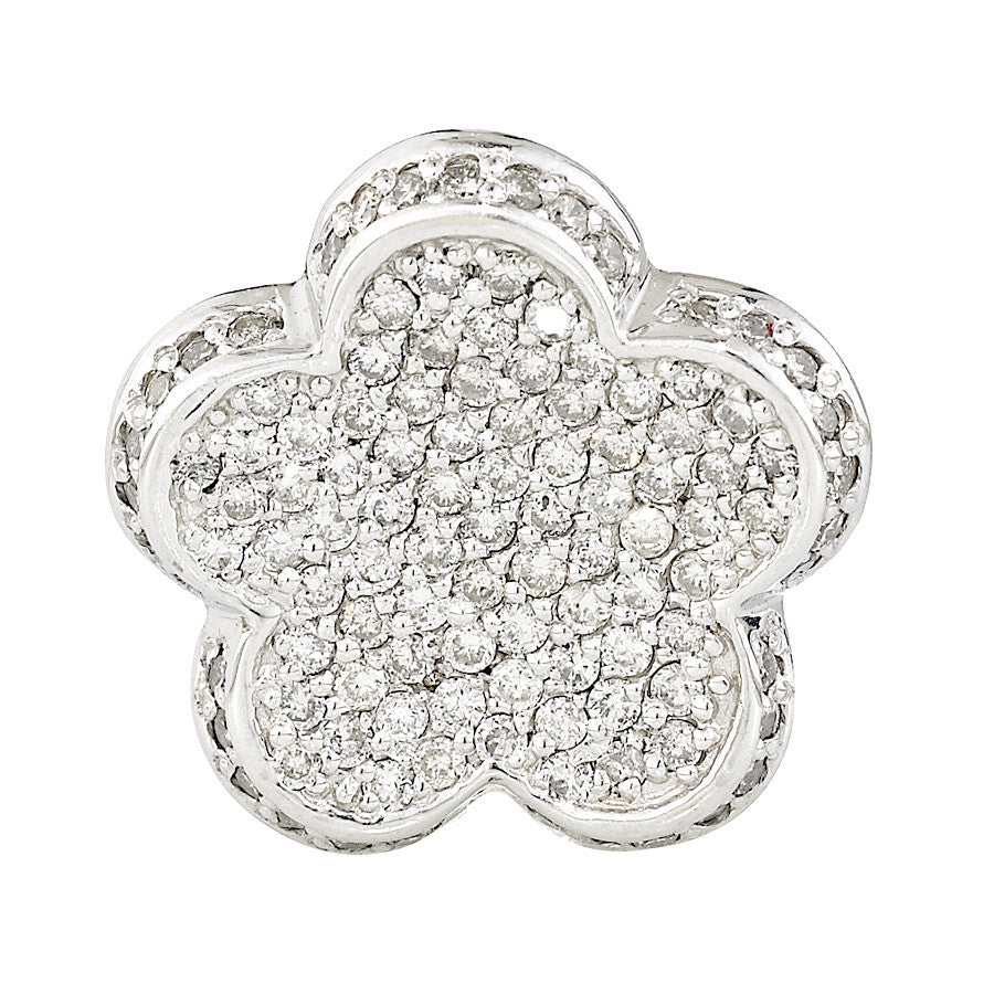 14K White Gold Womens Diamond Flower Pendant 1.95 Ctw