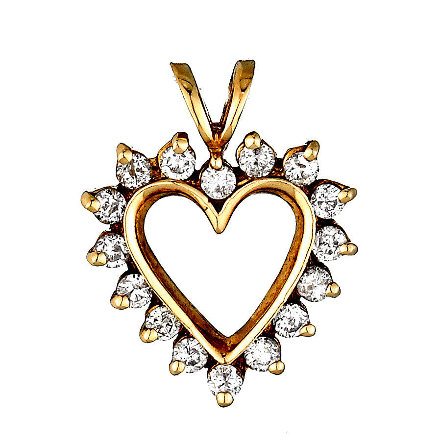 14K Yellow Gold Womens Diamond Heart Pendant 0.50 Ctw