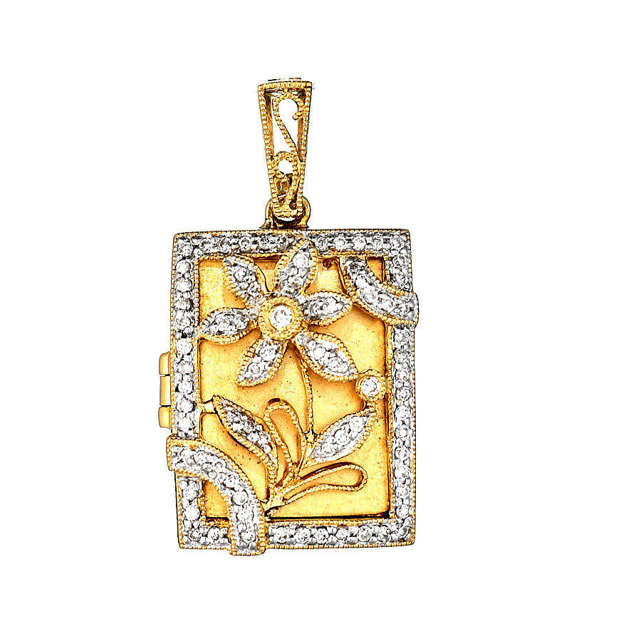 18K Yellow Gold Diamond Antique Style Locket Reliquary 0.92 Ctw