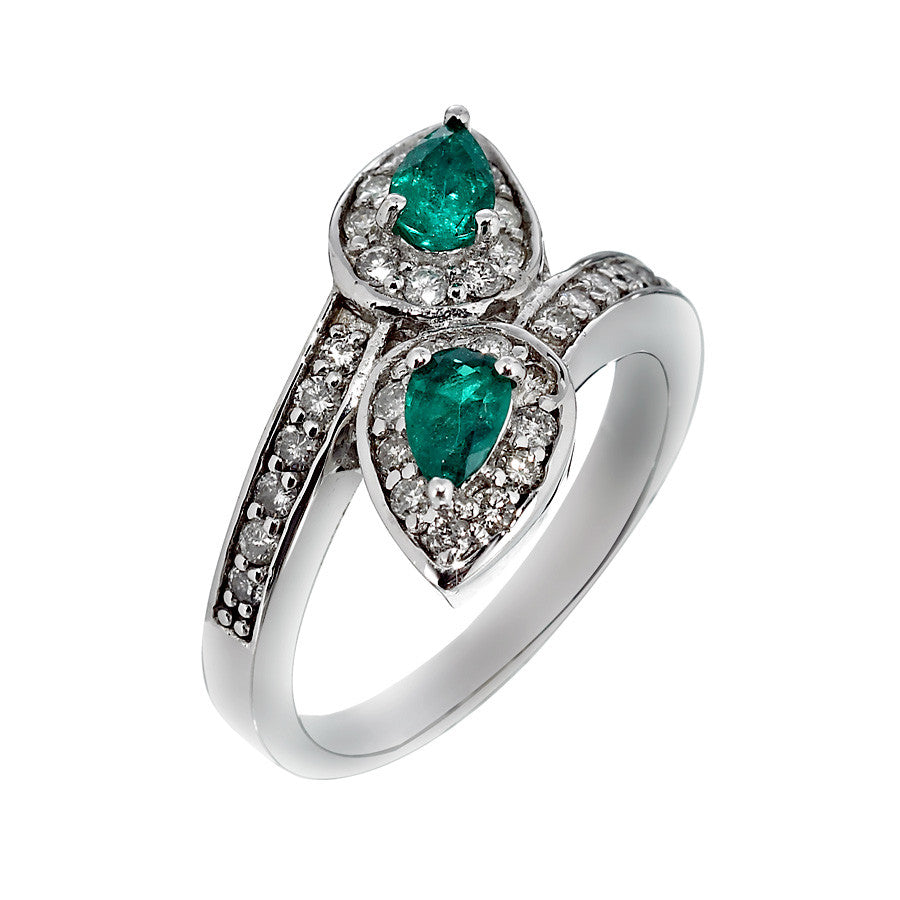 14K White Gold Womens Diamond and Emerald Ring 0.69 Ctw