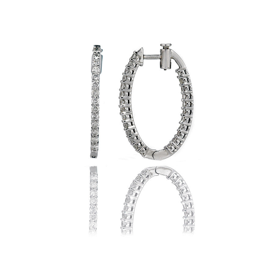 14K White Gold Diamond Hoop Earrings 0.89Ctw