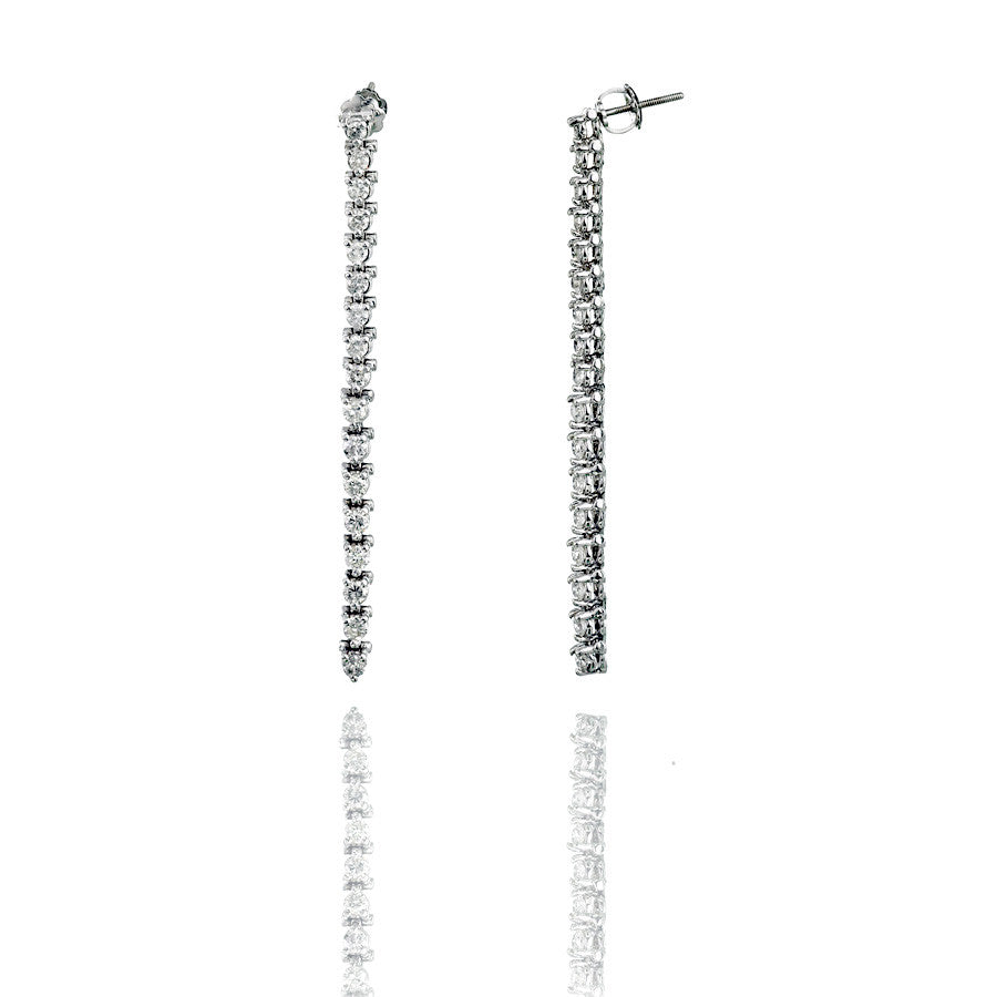 14K White Gold Round Cut Diamond Dangle Earrings 2.00CT