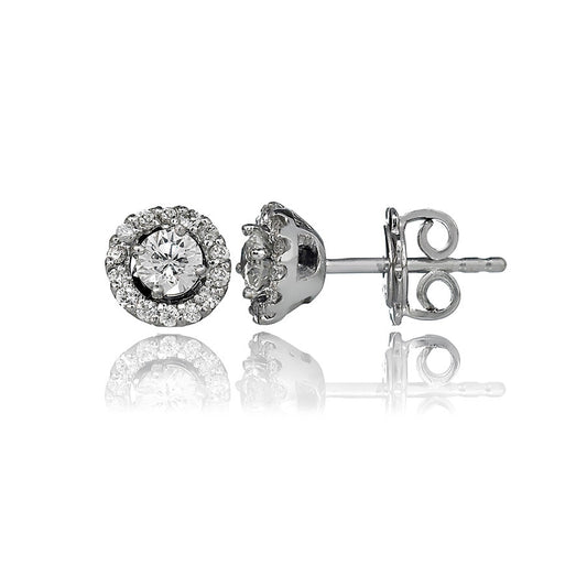 14K White Gold Diamond Stud Halo Earrings 1.64 Ctw