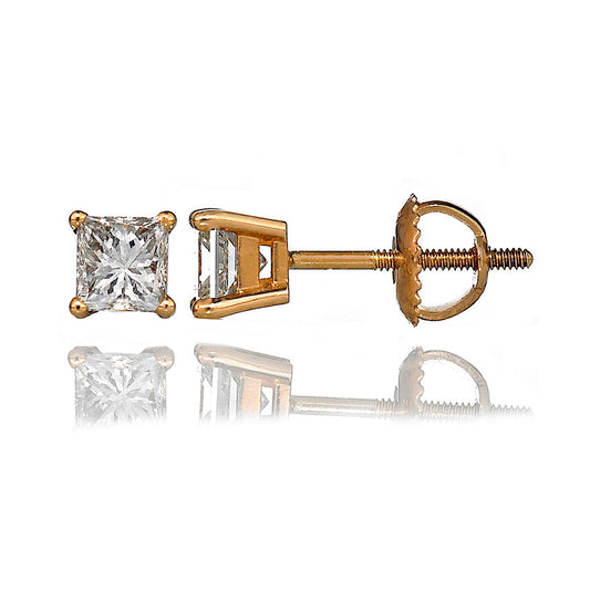 14K Yellow Gold Diamond Stud Earrings 1.05 Ctw