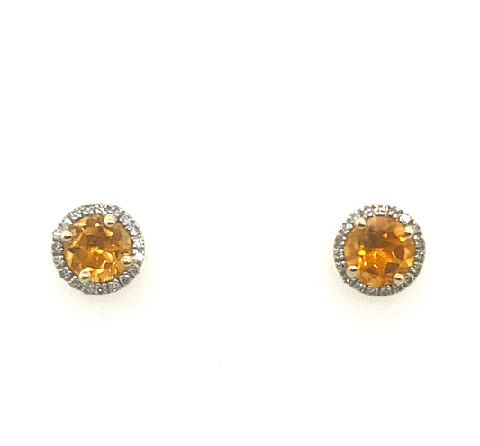 DIAMOND AND CITRINE STUD EARRINGS